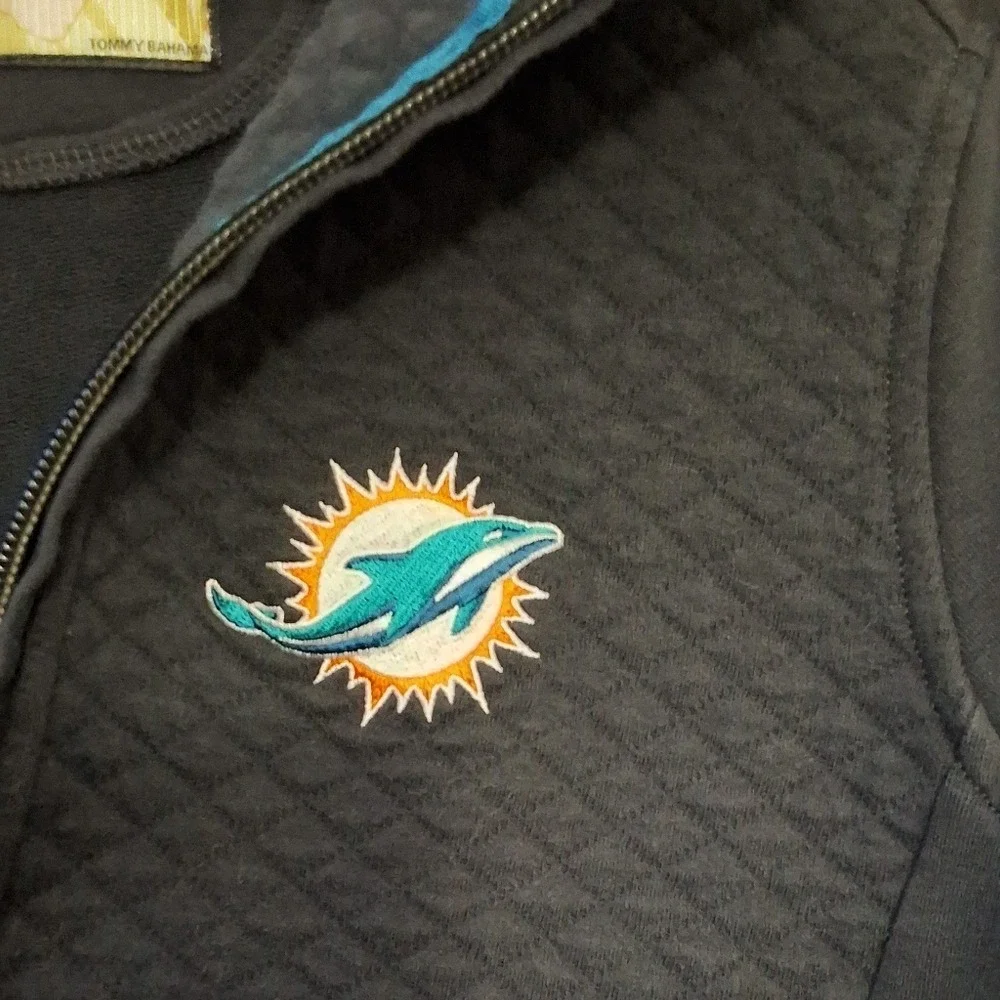Tommy Bahama‎ Women's Football Half Zip Quilted Sweatshirt black Dolphins  S/P